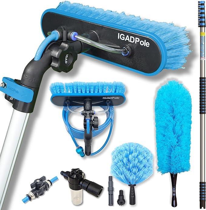 IGADPole 24 FT Washing Kit: Water-fed Brush with Soap Dispenser, Cobweb Dusters, with 6-Stage Telescoping Pole 5-24ft Pole/Window and Dusting Cleaning Kit - NeatNest