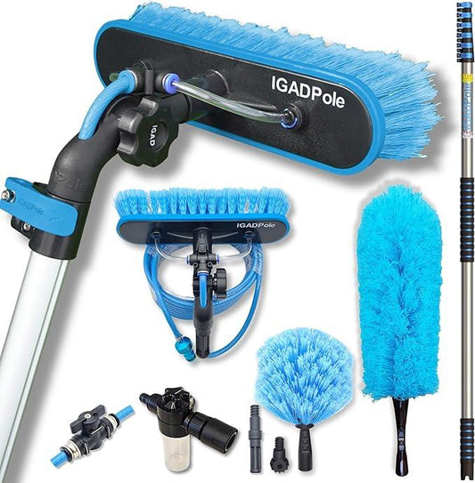 IGADPole 24 FT Washing Kit: Water-fed Brush with Soap Dispenser, Cobweb Dusters, with 6-Stage Telescoping Pole 5-24ft Pole/Window and Dusting Cleaning Kit - NeatNest