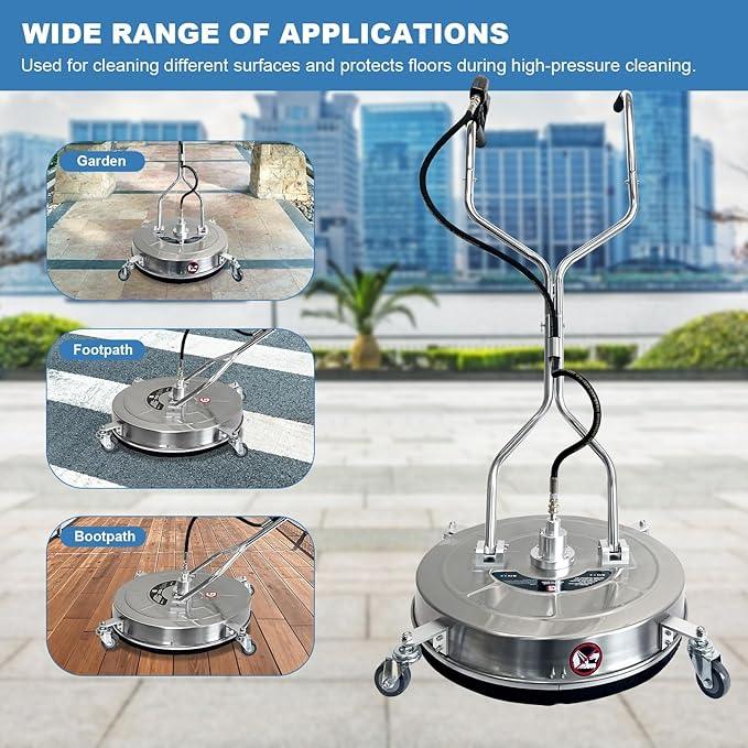 20" Pressure Washer Surface Cleaner with 4 Wheels, Stainless Steel Dual Handle Surface Cleaner for Pressure Washer 4600 PSI Attachment for Concrete, Deck, Driveways, Patios, Sidewalks - NeatNest