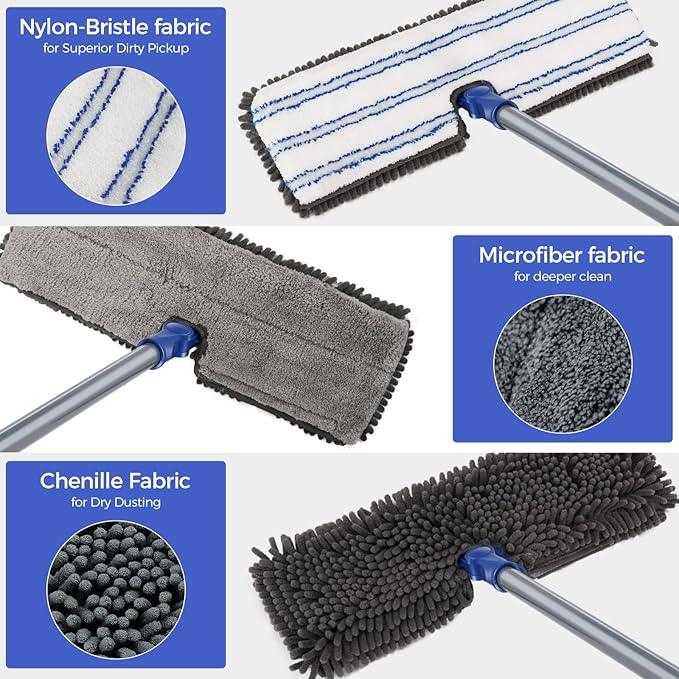MASTERTOP Microfiber Dust Mop,Double-Sided Flat Mops for Hardwood Floors with 4 Reusable Mop Pads, Floor Mops with Stainless Steel Handle and Extension, Cleaner for Hardwood, Vinyl, Laminate, Tile - NeatNest