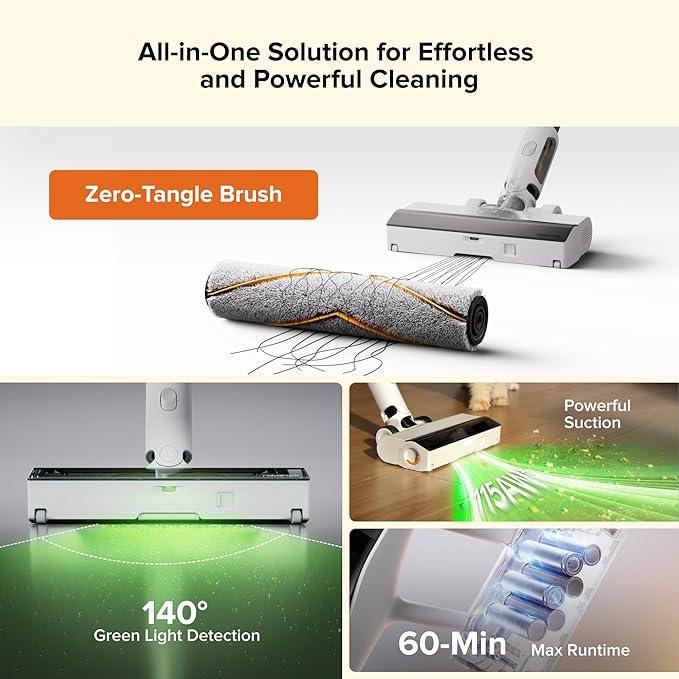 roborock H60 Hub Cordless Stick Vacuum Cleaner with Auto-Empty Dock, 115AW Suction for Carpets and Hard Floors, Vacuum Cleaners with 60-Min Runtime, Anti-Tangle Brush, 140° Green LED Dust Detection - NeatNest