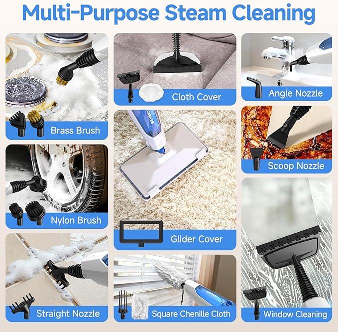 SENMO Steam Mop, 14-in-1 Detachable Steam Cleaner for Home and Floor, 1300W 228°F Deep Cleaning MultiPurpose Floor Steamer with 14 Attachments for Hardwood Floors, Tile, Grout, Furniture, Carpet, Wall - NeatNest