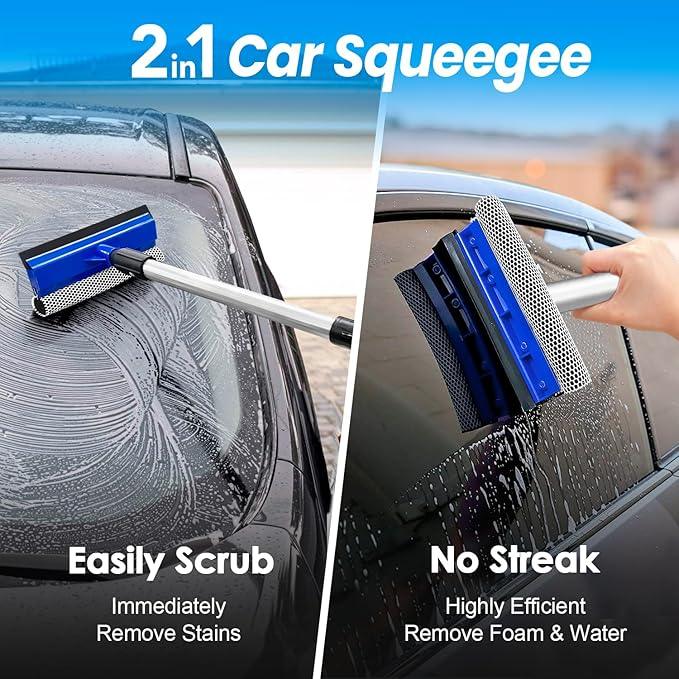 ARTIPOLY 65'' Five-Sided Car Wash Brush with Long Handle, Scratch-Free Car Cleaning Kit with Soft Wash Brush, Tire Brush, Window Squeegee, Car Wash Mitt, Microfiber Cleaning Head & Extension Pole - NeatNest