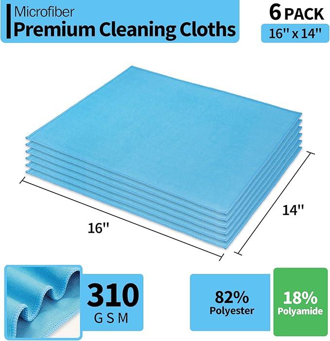 HOMERHYME Microfiber Glass Cleaning Cloth, 6 Pack Window Glass Cleaning Rags, Reusable Lint-Free Streak Free Polishing Cloth Wipes for Stainless Steel, Eyeglasses, Mirrors, Screens & Lenses,16"x14" - NeatNest