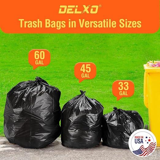 Delxo 55-60 Gallon Black Trash Bags, 100 Count – 0.9 Mil Medium Duty Garbage Bags, Thick, Durable & Puncture-Resistant Plastic, Perforated Design – Made in USA for Kitchen, Yard, Office & Party - NeatNest