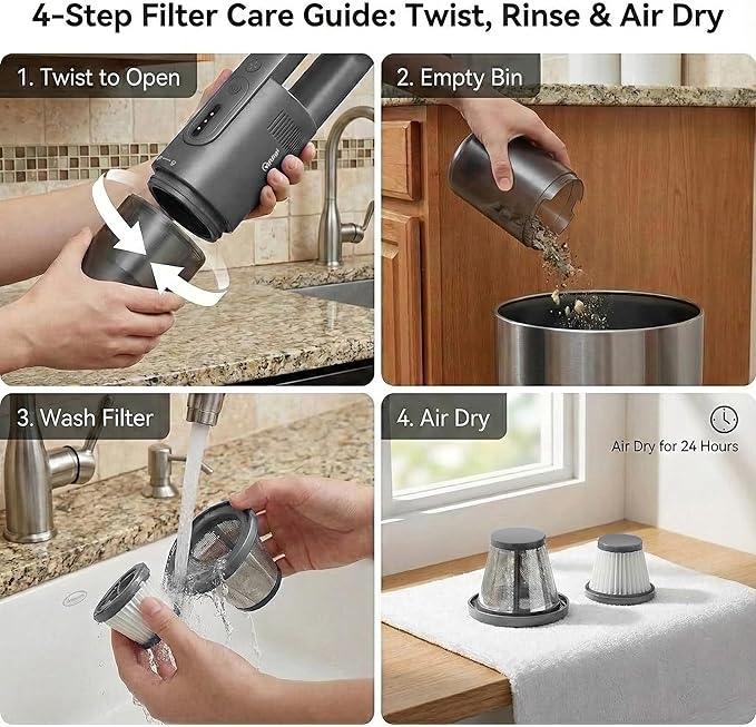 Handheld Vacuum Cordless, 5-in-1 Car Vacuum Portable Cordless 30 Mins Rapid Rechargeable Hand Vacuum Brushless Motor 19000Pa Strong Suction, Dust Busters for Car Home with 4 Nozzles, Gray - NeatNest