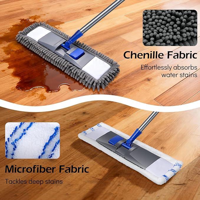 MASTERTOP Microfiber Mop for Floor Cleaning, Flat Dust Mop for Home and Kitchen, Adjustable Stainless Steel Handle with 4 Washable Pads&1 Cleaning Scrape for Hardwood, Vinyl - NeatNest