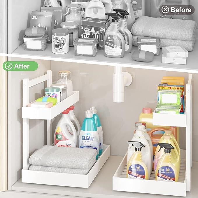 Under Sink Organizer - 1-Tier Pull Out Cabinet Organizer Vertical Slide Out Sink Shelf Storage Shelves for Multi-Purpose Bath Kitchen Bathroom Medicine (White, 1 Pack) - NeatNest