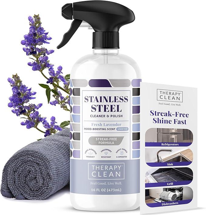 Therapy Stainless Steel Cleaner and Polish 100% USDA Biobased, Fingerprint and Residue Remover, Lavender Essential Oil Scent, Sink Cleaner, Grill Spray - NeatNest