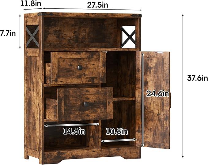 Fameill Farmhouse Storage Cabinet with 2 Drawers & Shelves,Freestanding Kitchen Cabinet with Doors,Floor Storage Organization for Living Room,Bathroom,Laundry,Brown - NeatNest