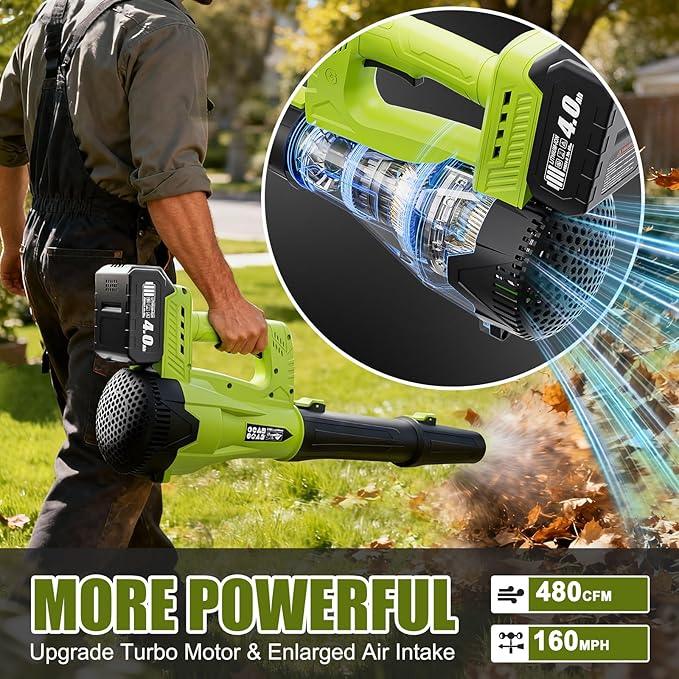 Leaf Blower, Powerful Electric Cordless Leaf Blowers with 2 x 4.0Ah Battery and Charger, Portable Handheld Battery Powered Leaf Blower, Lightweight Blowers for Lawn Care, Garden, Outdoor, Patio, Yard - NeatNest