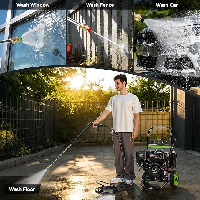 4200PSI Gas Pressure Washer 4.0GPM Gas Power Washer 212CC Gas Powered Washing Machine Commercial High Pressure Washer with 25ft Hose&5 Nozzles for Patio Garden Yard Vehicle,EPA/CARB/ETL (Black) - NeatNest