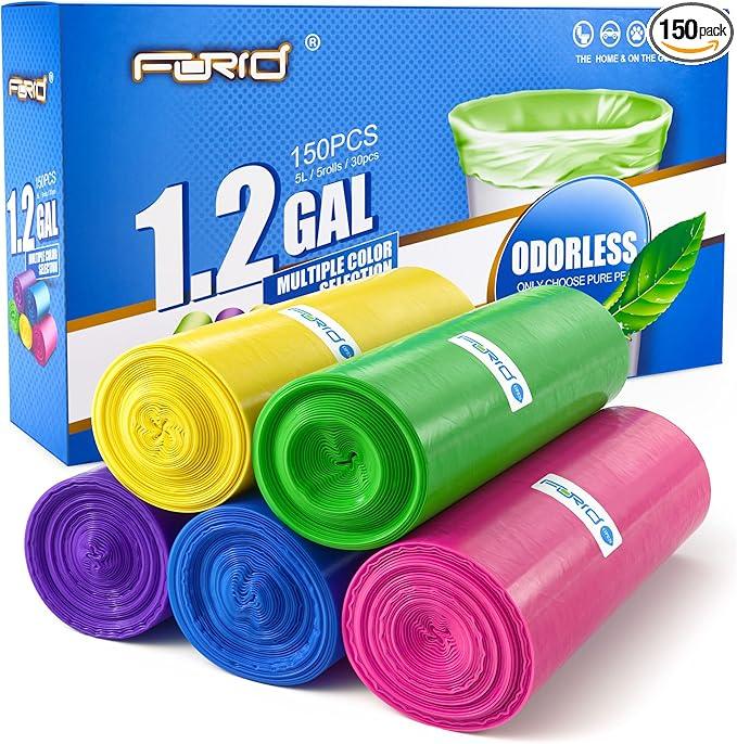 FORID Small Trash Bags 1.2 Gallon Colored - Extra Thick Mini Garbage Bags Unscented,Strong Plastic Wastebasket Liners for Bathroom Bedroom Office and Car,150 Bags Multi Colored - NeatNest