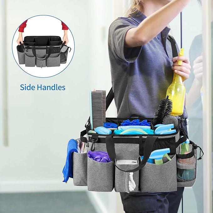 LoDrid Wearable Cleaning Caddy Bag with 4 Foldable Dividers, Cleaning Supply Organizer with Shoulder Strap and Side Handles for Cleaners & Housekeepers, Grey - NeatNest