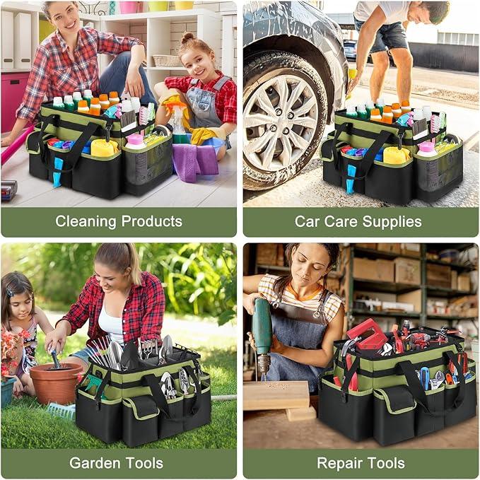 Cleaning Caddy,Large Cleaning Bags for Housekeepers,Cleaning Supplies Organizer with Handle,Green - NeatNest