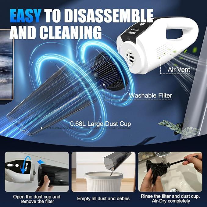 Car Handheld Vacuum Cordless Car Vacuum Cleaner for Drivers, Office, Home & Pet Hair, with True Brushless Motor, Ultra-Strong Suction, Large Battery & Big Dust Cup, Type-C Fast Charging - NeatNest