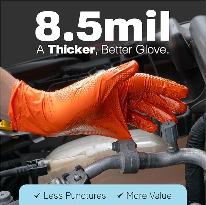 Raxwell Orange Nitrile Gloves 8.5 Mil - Powder-Free Puncture-Resistant Protection - Diamond-Texture Work Gloves with Grip - NeatNest