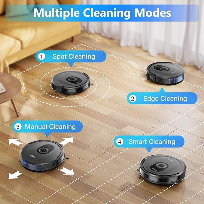 Tikom Robot Vacuum and Mop Combo, 5000Pa Robotic Vacuum Cleaner, 150 Min Max, App & Remote Control, Ideal for Hard Floor, Carpet, Pet Hair, Self-Charge(G8000 Max) - NeatNest