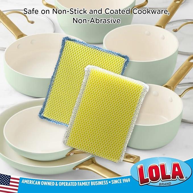 LOLA Microfiber & Nylon Net Sponges, 4 Pack, 2 Dual Sided Non Scratch Sponge Pads & 2 w/Microfiber Cloth One Side and Nylon Net Other Side - NeatNest