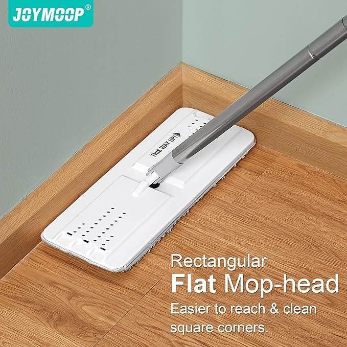JOYMOOP White Flat Mop & Bucket with 1 Microfiber Pad, 12 Disposable Toilet Brushes, Stainless Steel Toilet Brush and Holder Set, Multi-Functional Cleaner for Floors, Windows, and Toilets - NeatNest