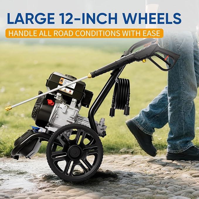 TOOLCY Gas Pressure Washer 3400PSI/2.8GPM Power Washer Upgraded Pump, 30ft Hose, Onboard Soap Tank, Spray Gun &5 Quick-Connect Nozzles for Driveway, Deck, Car Cleaning - NeatNest