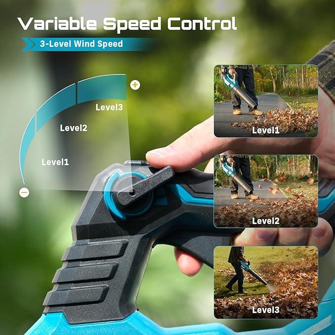 SEESII 40V Leaf Blower Cordless, 600CFM 160MPH Brushless Motor Leaf Blower with 2 * 5200mAh Batteries and Charger, Turbo Button & Variable Speed Control Electric Blower for Lawn Care, Dust and Debris - NeatNest