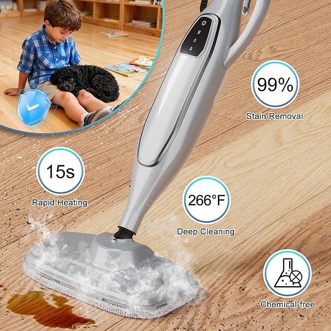 Steam Mop, 11-in-1 Powerful Handheld Steam Cleaner with 11.8 OZ Removable Tank, Detachable Steam Mops for Floor Cleaning with 23FT Power Cord, MultiPurpose Steamer for Hardwood Tile Carpets Furniture - NeatNest