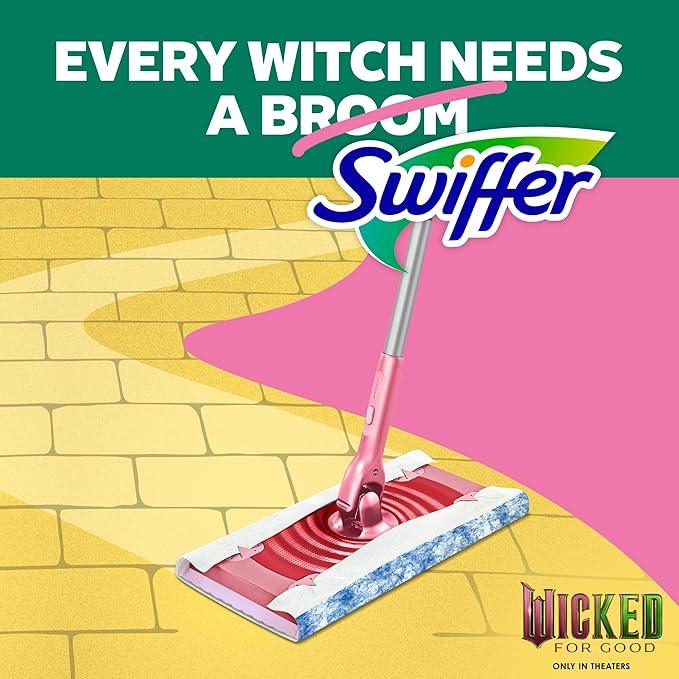 Swiffer Sweep and Mop Deluxe, Limited Edition Pink Wicked: for Good, 2-in-1 Floor Mopping and Sweeping Kit, 1 Sweeper Device, 5 Heavy Duty Dry Sweeping Cloths, 3 Heavy Duty Wet Mopping Cloths - NeatNest