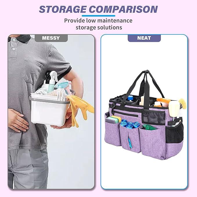 Wearable Cleaning Caddy Bag for Cleaning Supplies,Large Capacity Cleaning Organizer Purple - NeatNest