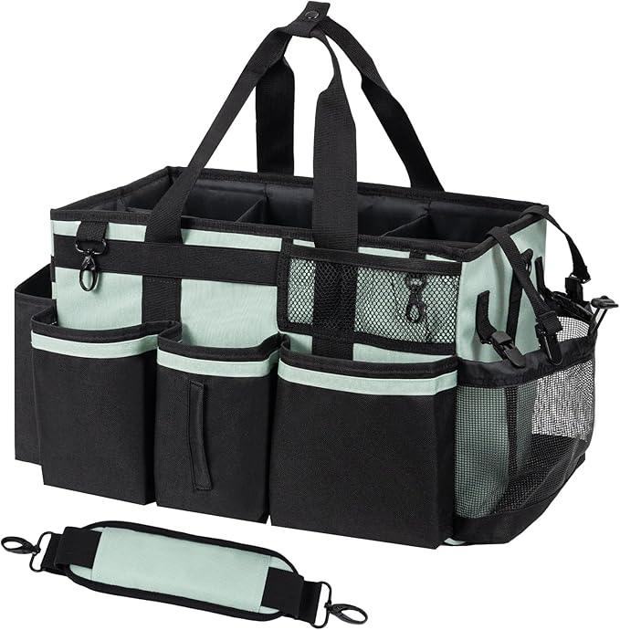 Wearable Cleaning Caddy, Cleaning Caddy Supplies Organizer with Handle & Shoulder Straps for Housekeepers, Under Sink & Car Cleaning Tool Organizers Bag with 4 Foldable Divider (Celadon) - NeatNest
