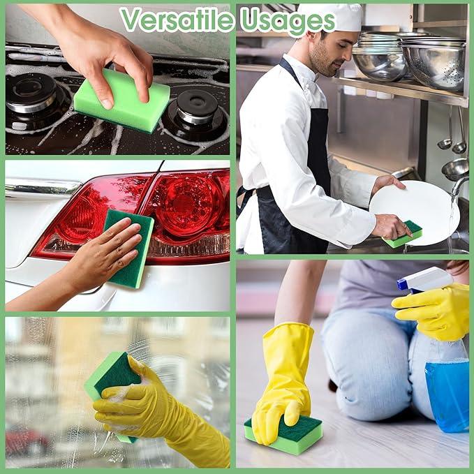 Tioncy 100 Pcs Individually Wrapped Sponges Bulk Kitchen Green Non Scratch Scrub Sponges Dual Sided Cleaning Scrubber for Household Washing Dishes, Pots, Pans, Sinks, Stoves, Appliances, Car, Bike - NeatNest