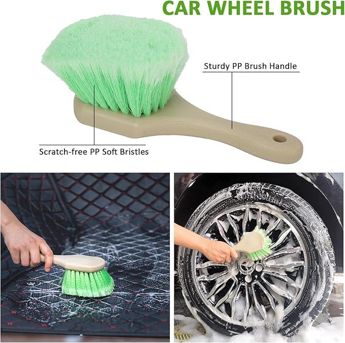 GIANT BEAR Car Wash Brush with Long Handle, 42.9" Microfiber Chenille Mitt Not Hurt Paint Scratch Free Aluminum Alloy Cleaning Tool -4 in 1,Glass Window Scrabber Detail Wheel Brush - NeatNest