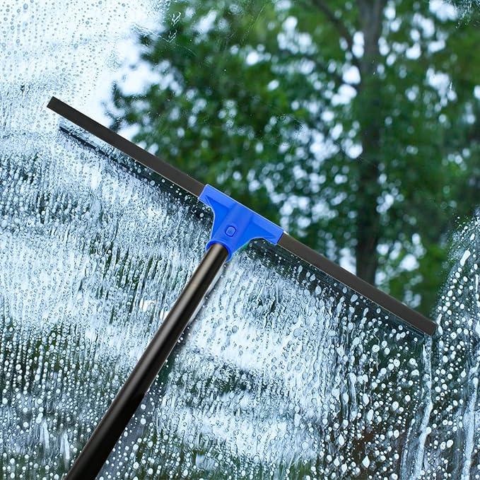 Floor Squeegee for Concrete and Tile Cleaning, 24'' Rubber Wiper Broom, Large Heavy Duty Water Scraper with 60'' Long Handle for Garage, Deck, Bathroom, Shower Glass, Window - NeatNest