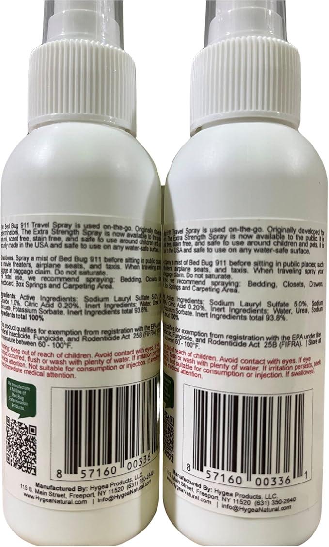 Hygea Natural Extra Strength Bed Bug & Mite Natural Travel Spray - TSA Approved Size - Child & Pet Friendly - Stain & Odor Free - for Hotel, Suitcase, Backpack, Shoes - 66% Stronger Formula(2pk, 3 oz) - NeatNest
