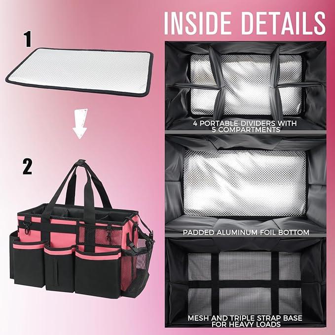 Wearable Cleaning Caddy, Cleaning Caddy Supplies Organizer with Handle & Shoulder Straps for Housekeepers, Under Sink & Car Cleaning Tool Organizers Bag with 4 Foldable Divider (OleanderRed) - NeatNest
