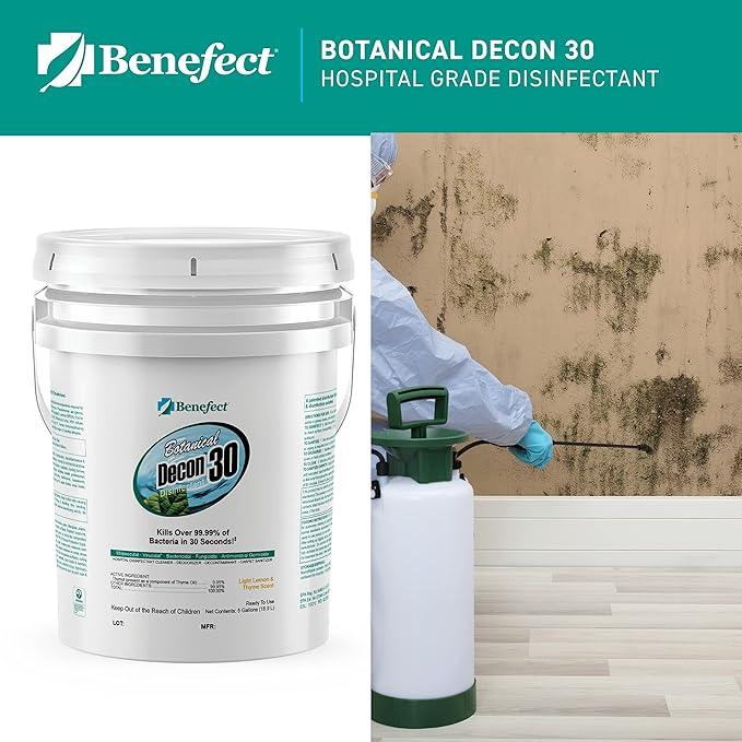 Benefect Botanical Decon 30 Disinfectant Cleaner, 5 Gallon, Light Lemon & Thyme Scent, Hospital Grade Disinfectant, Kills Over 99.99% of Germs, Safe for Food-Contact Surfaces - NeatNest