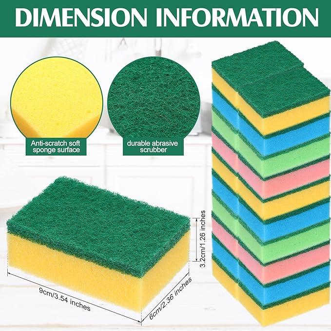 Patelai 100 Pcs Heavy Duty Cleaning Scrub Sponges for Kitchen Abrasive Scrubber Sponge Bulk One Scouring Scrubbing One Absorbent Dish for Washing Dishes Kitchen, Assorted Colors - NeatNest