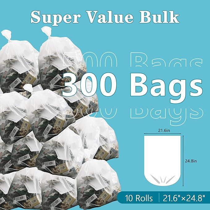 300 Count 8 Gallon Trash Bags, 13 Micron Extra Thick Medium Garbage Bags, 7-9 Gallon Unscented White Wastebasket Can Liners for Bathroom Kitchen Home Office - NeatNest