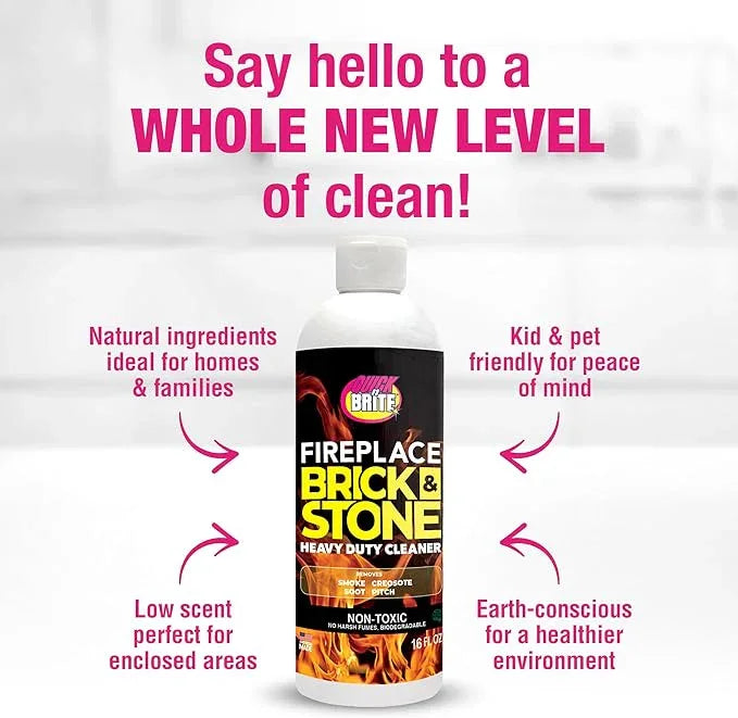 Quick N Brite Fireplace Gel Cleaner with Scrub Brush for Brick, Stone, Rock, Tile, and Marble, Nonabrasive Fireplace Cleaner, Made in the USA, 16 oz - NeatNest