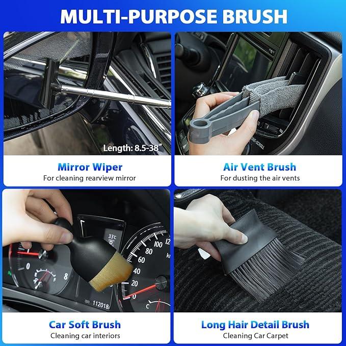THINKWORK Car Cleaning Kit, Car Detailing Kit Interior Cleaner with High Power Handheld Vacuum, 10Pcs Detailing Brush and Storage Bag, Gray Auto Interior Cleaning Kit for Men - NeatNest
