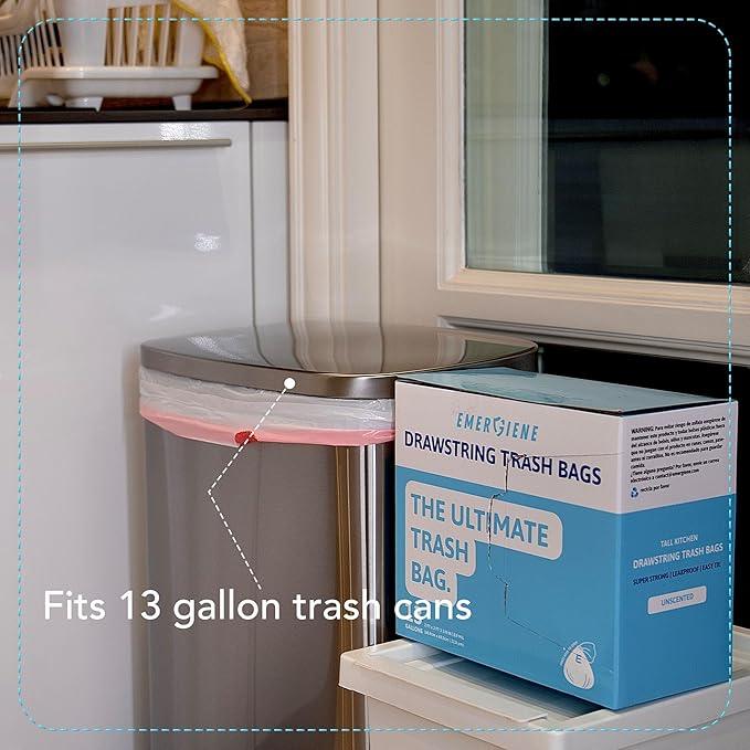 13 Gallon Drawstring Trash Bags, Unscented 200 Count Tall Kichen Garbage Bags, Pre-Separated, Ultral Strong, Leakproof, Sturdy, White - NeatNest