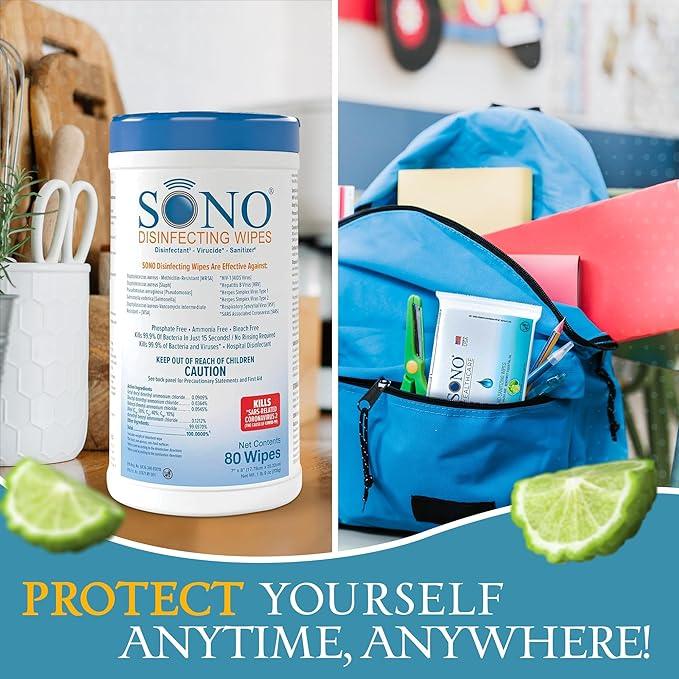 SONO Disinfecting Wipes - 160 Count (Pack of 2) + Sanitizer, Alcohol-Free, No Bleach, Medical-Grade, Multi-Surface Cleaning for Home, School, Office - NeatNest