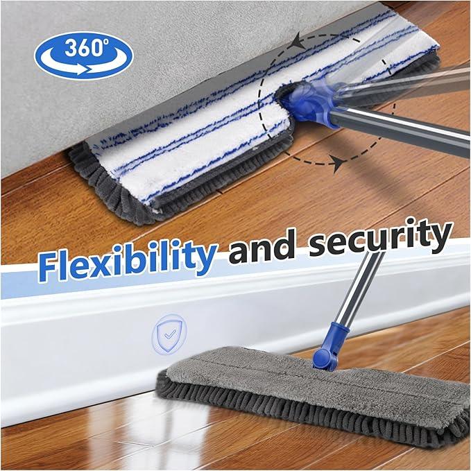Masthome Microfiber Mops for Floor Cleaning,Dust Mop with 4 Reusable Pads,Flat Flip Mops for Wet & Dry Use,Professional Microfiber Mop for Hardwood, Laminate,Tile Floor Cleaning-1 Scraper - NeatNest