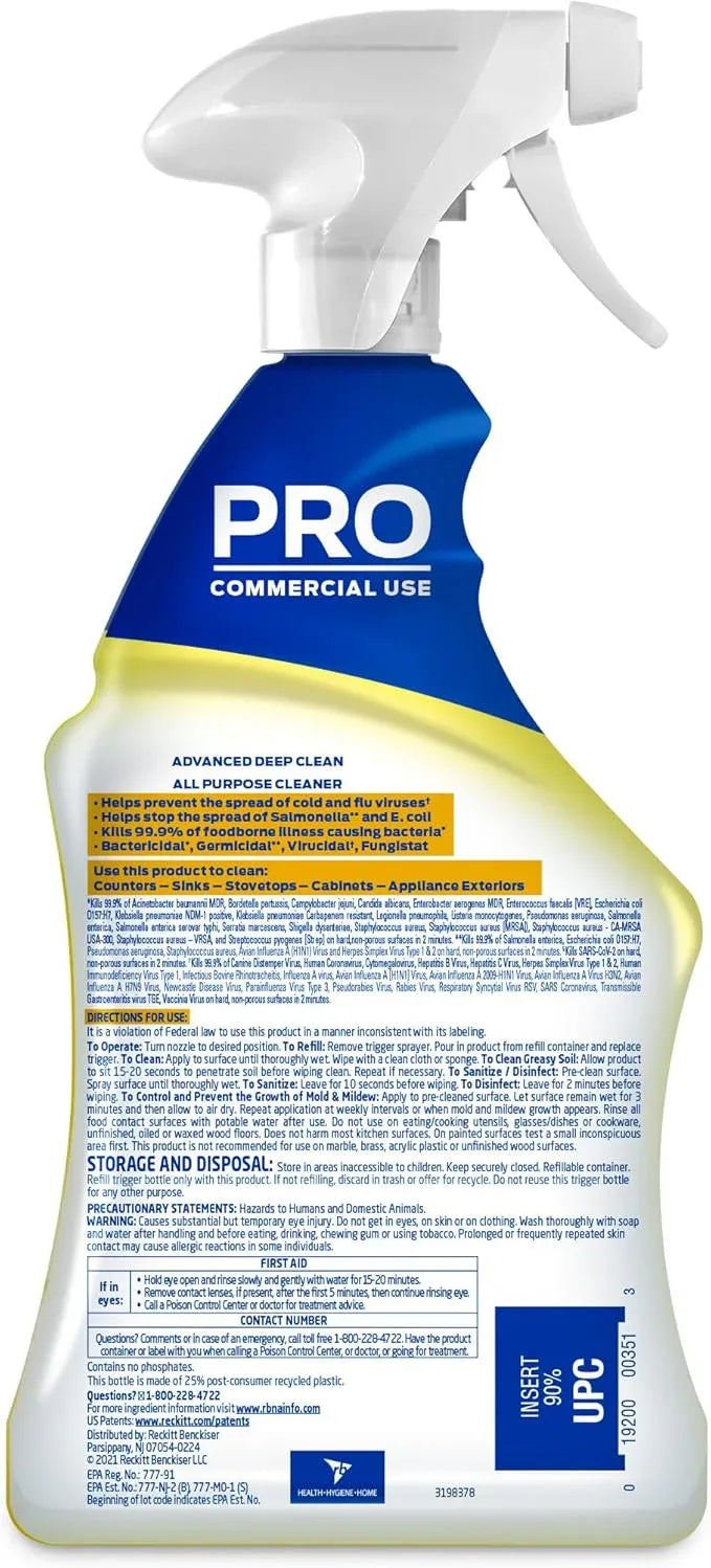 Lysol Pro All-Purpose Cleaner, Advanced Deep Cleaning Sanitizing and Disinfecting Spray, For Commercial Use, Use to Clean and Deodorize, Lemon Breeze Scent, 32oz (Pack of 12) - NeatNest