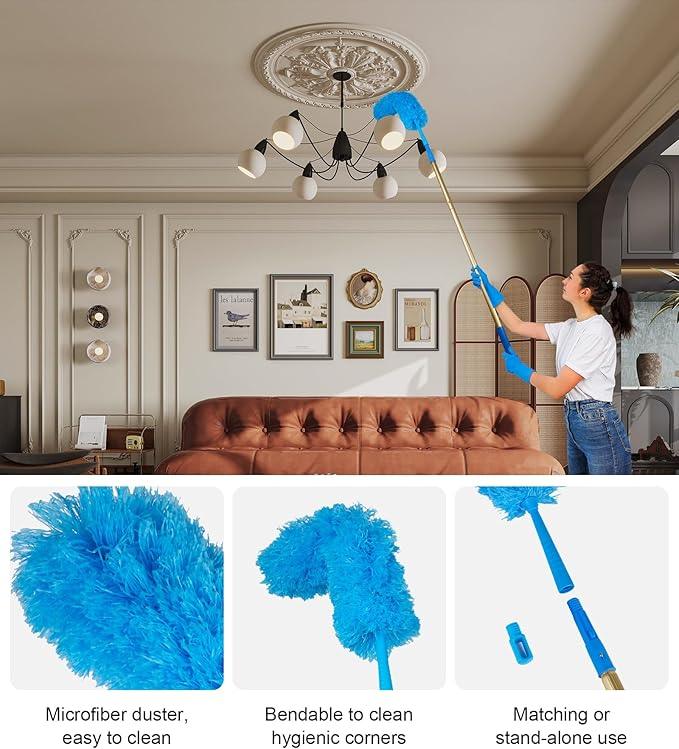 2 in 1 Window Squeegee Cleaning Kit with Aluminum Alloy Extension Poles, Scrubber, Glass Scrapper, Bendable Duster,2 Scrubber Cloth for Window, Car, Floor, Home, Garden - NeatNest