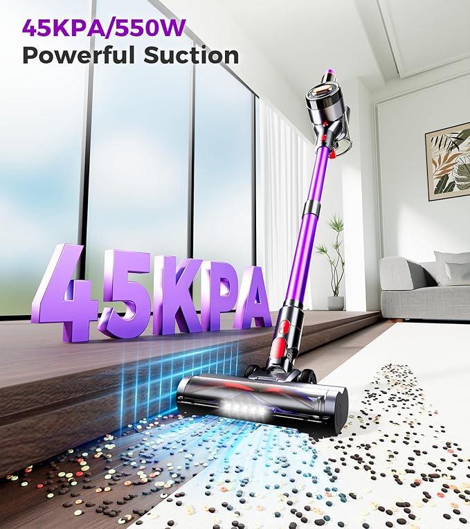 Cordless Vacuum Cleaner, 550W 45Kpa Vacuum Cleaners for Home, 60Mins Stick Vacuum with LED Display, Self-Standing & Anti-Tangle, 8-in-1 Wireless Vacuum for Carpet Pet Hair Hardfloor - NeatNest
