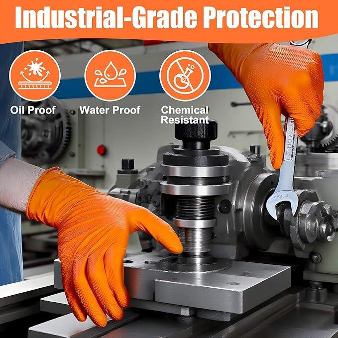 TREEGO 10 Mil Nitrile Gloves Large - Disposable Heavy Duty Rubber Gloves, Double Diamond Texture Mechanic Gloves, Latex Free Industrial Work Gloves for Garage & Tools, 50 Count Large - NeatNest