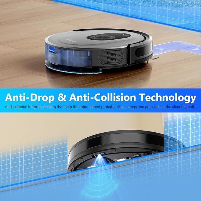 Tikom Robot Vacuum and Mop Combo, 5000Pa Robotic Vacuum Cleaner, 150 Min Max, App & Remote Control, Ideal for Hard Floor, Carpet, Pet Hair, Self-Charge(G8000 Max) - NeatNest
