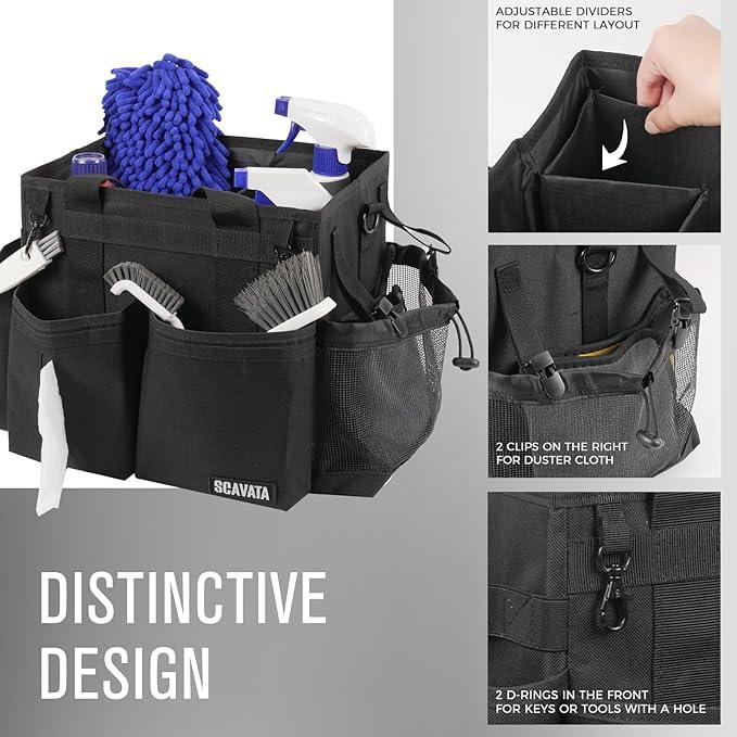 Compact Wearable Cleaning Caddy, Small Supplies Organizer with Handle & Shoulder Straps for Housekeepers, Under Sink & Car Cleaning Tool Organizer Bag (Black) - NeatNest