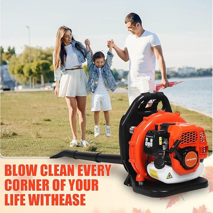 52CC Gas Backpack Leaf Blower, 2-Stroke Engine 550CFM Commercial-Grade Dust Blower, Heavy Duty Patio Cleaning Lawn Care Yard Work Landscaping Snow Removal Blower 1.7KW/2.3HP - NeatNest
